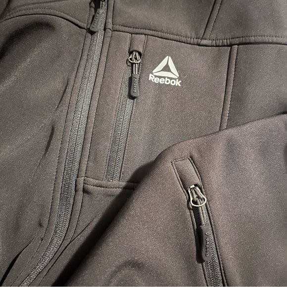 Reebok Bomber Jacket Black & White Full Zip Fleece Lined Polyester Shell Size XL - Picture 2 of 11